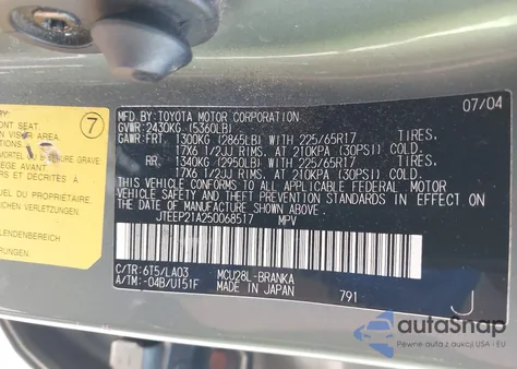 2005 Toyota Highlander Limited V6 из США, поврежденный, VIN JTEEP21A250068517